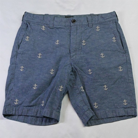 J.CREW 30 x 9" Blue Stanton Linen Blend Anchor‎ All Over Chino Shorts - Picture 1 of 5
